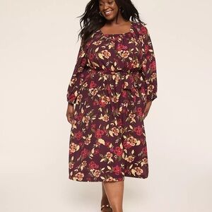 Lane Bryant Floral Dress - smocked square neck dress Purple and Yellow